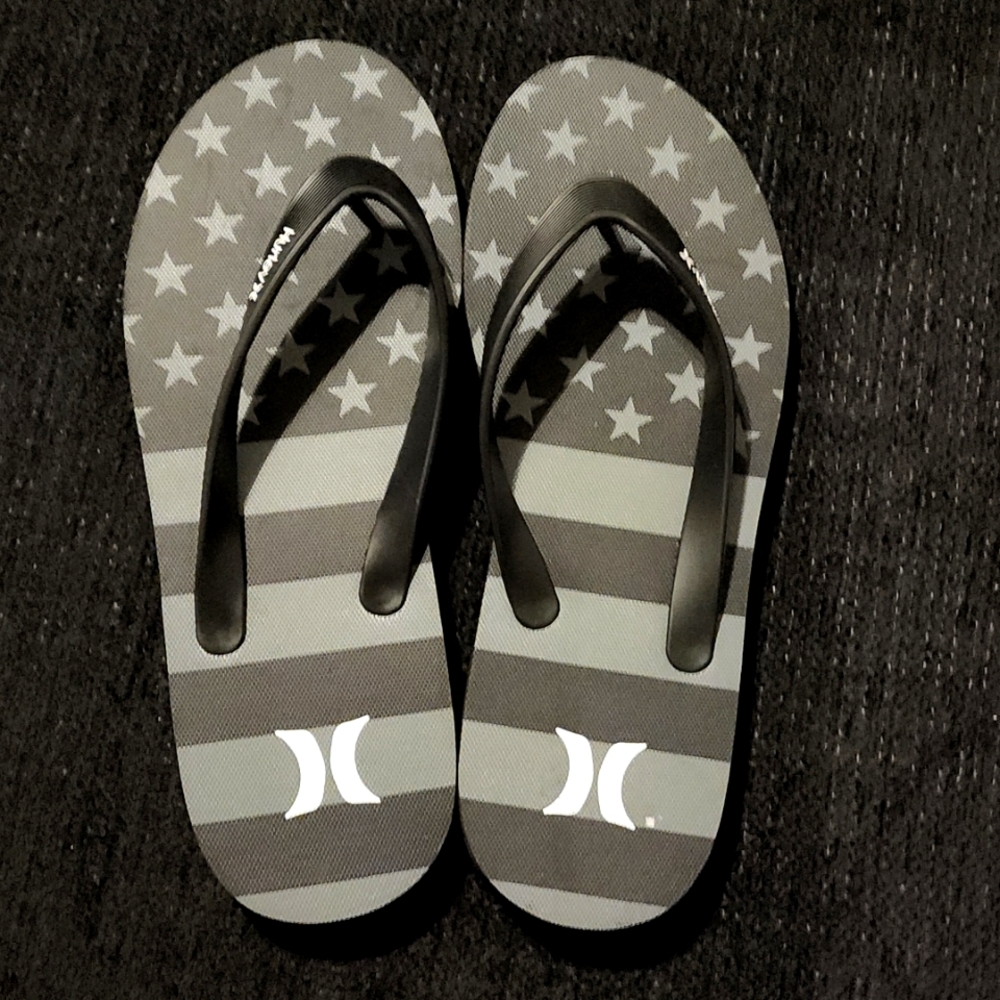 Hurley Black & Gray Star Stripe Flip-Flops